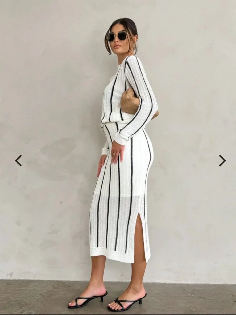 Womens Fore White Blue Knit (Item- 409) Two Piece Set Striped Sweater Skirt XS
